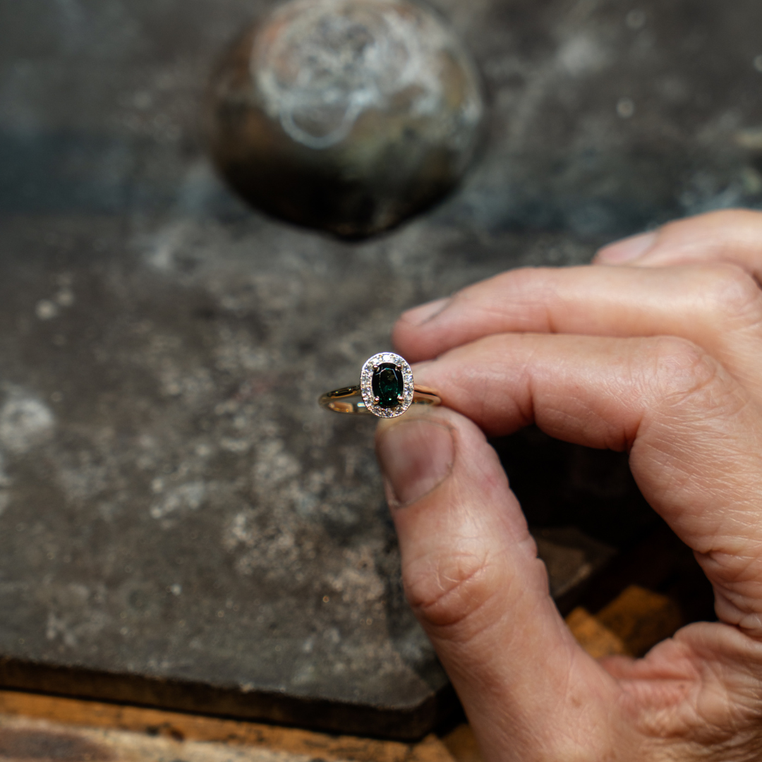 Will's Green Stone Halo Remodelled Engagement Ring