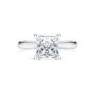 Giorgia - Micheli Jewellery. Princess cut solitaire engagement ring set in white gold with 4 claw setting. Princess cut diamond solitaire ring. Custom made. Simple and refined design. White gold solitaire. Melbourne, Australia.