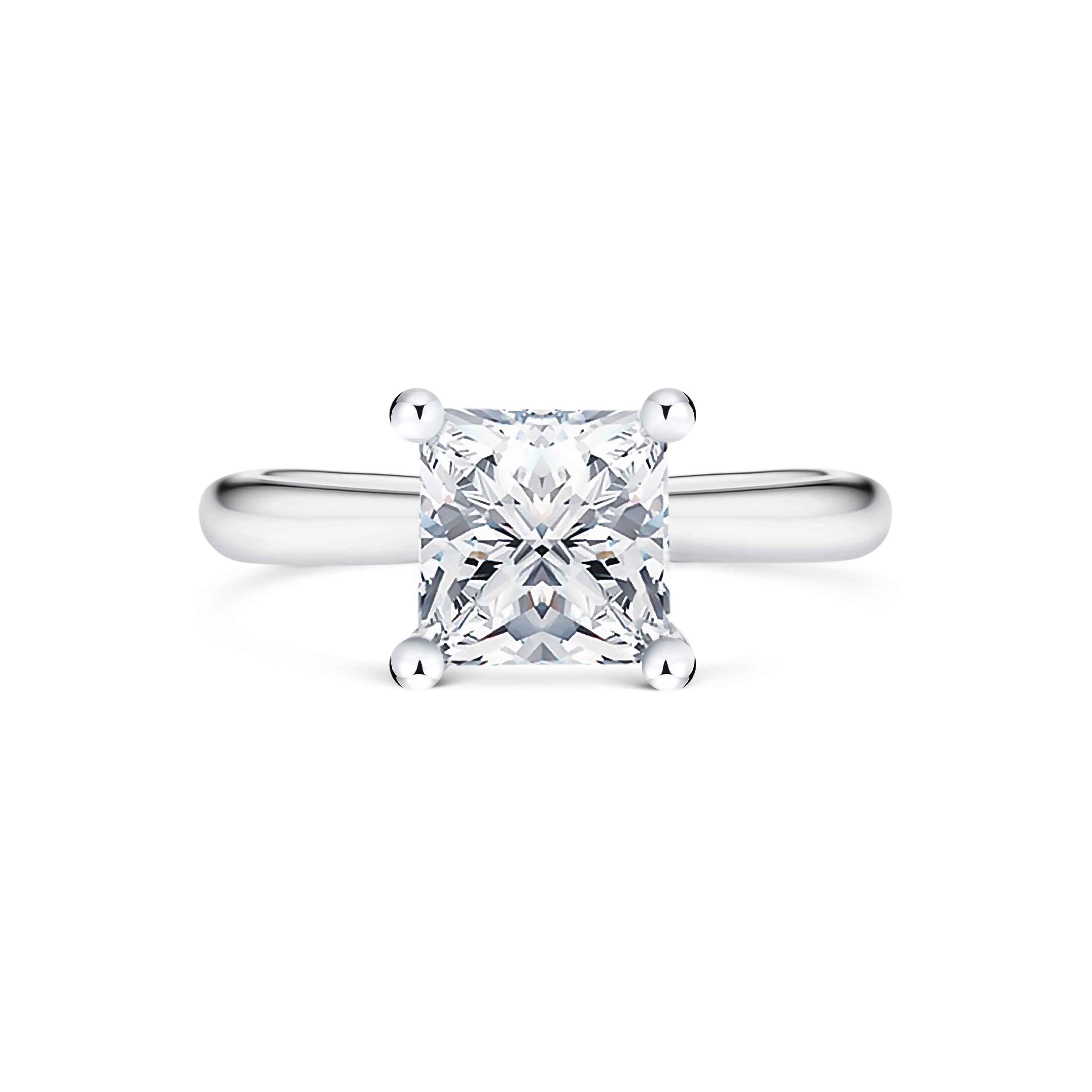 Giorgia - Micheli Jewellery. Princess cut solitaire engagement ring set in white gold with 4 claw setting. Princess cut diamond solitaire ring. Custom made. Simple and refined design. White gold solitaire. Melbourne, Australia.