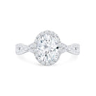 Larsa - Micheli Jewellery, engagement ring in white gold with pave twisted band and oval centre stone. oval cut diamond engagement ring. engagement ring in white gold. diamond engagement ring. ring profile. 4 claw setting on engagement ring. white gold engagement ring.