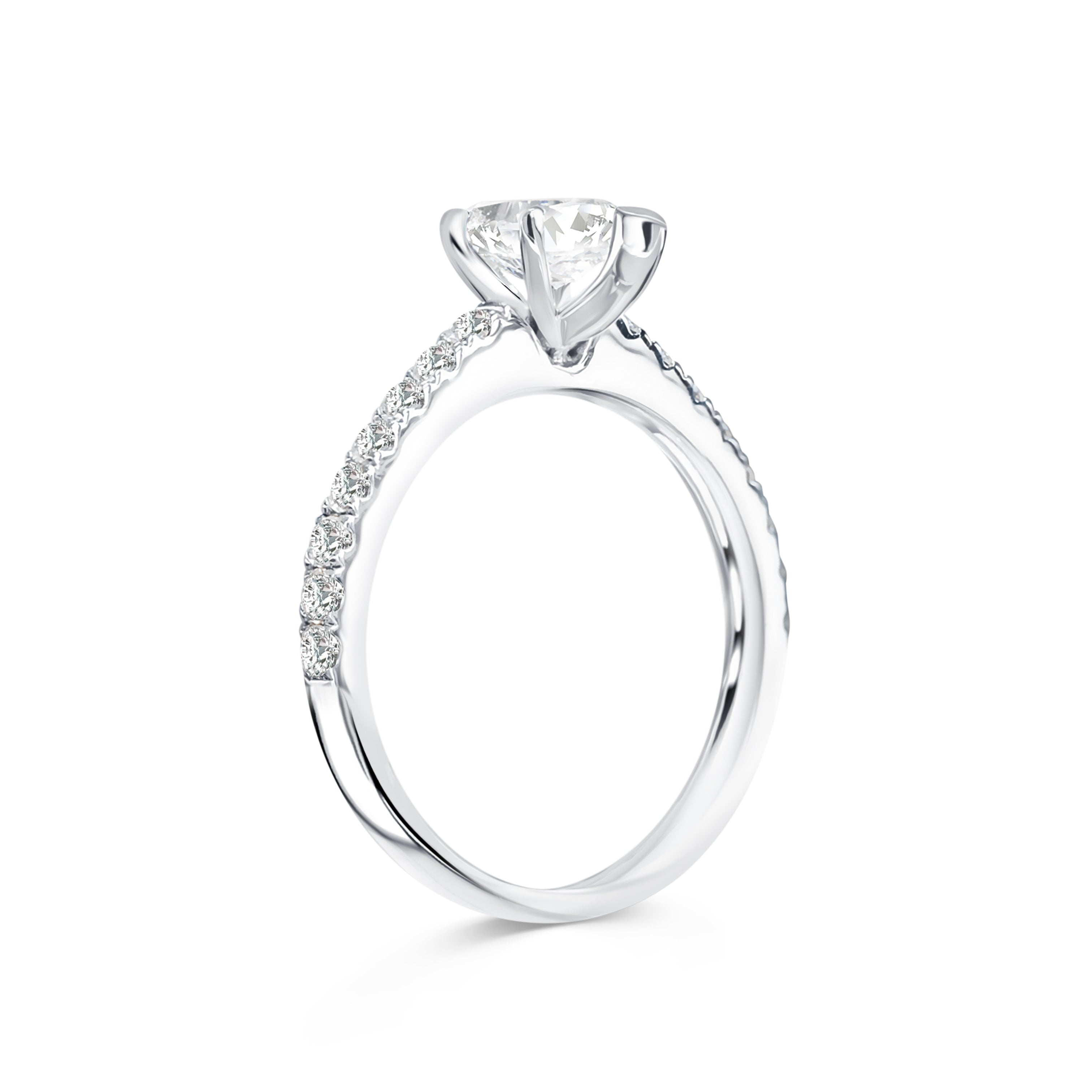 Moniqua - Micheli Jewellery, side profile of marquise white gold engagement ring with 6 claw setting and diamond band. marquise diamond ring in white gold side profile. custom made diamond engagement ring melbourne.