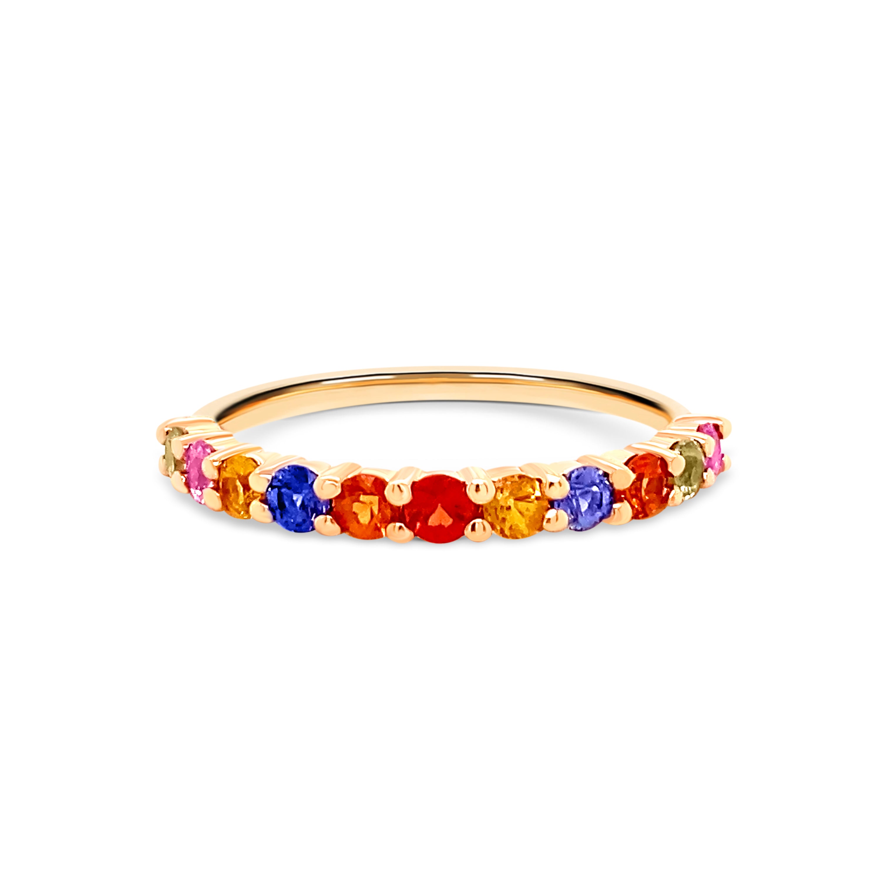 Rainbow Multicoloured Sapphire Half eternity ring from Micheli Jewellery, Melbourne, Australia.