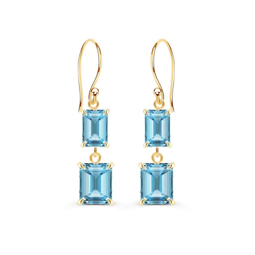 Micheli Jewellery - Swiss Sky Blue Topaz Dangle Earrings in 9ct Yellow Gold