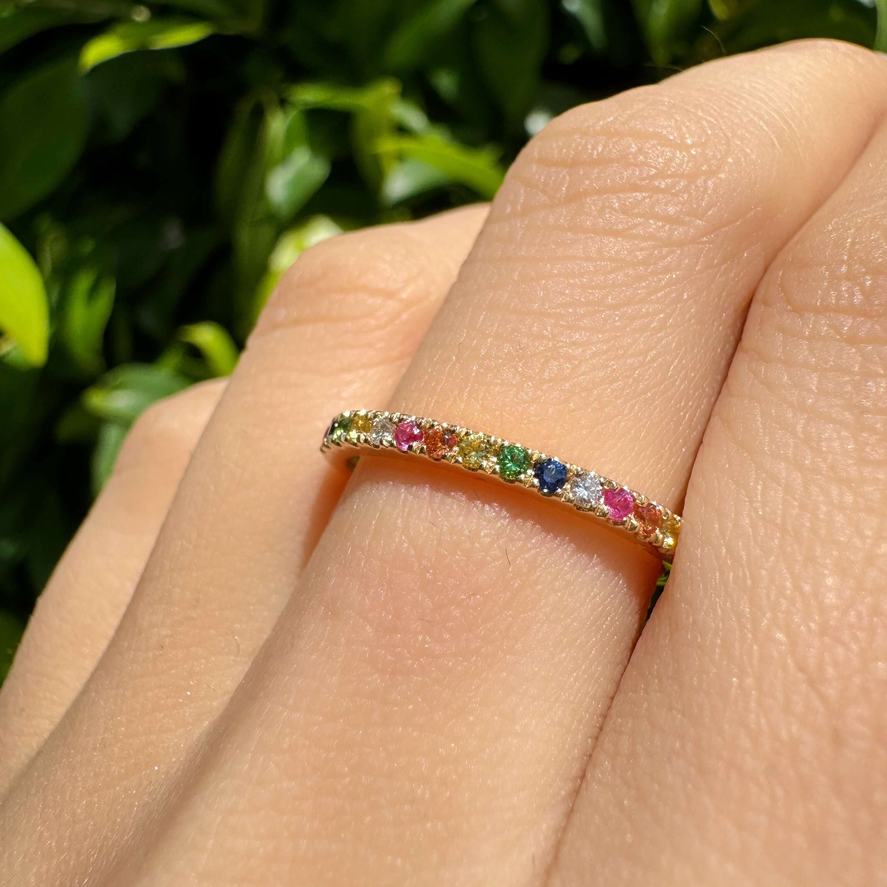 Rainbow Multicoloured sapphires ring from Micheli Jewellery, Melbourne Australia