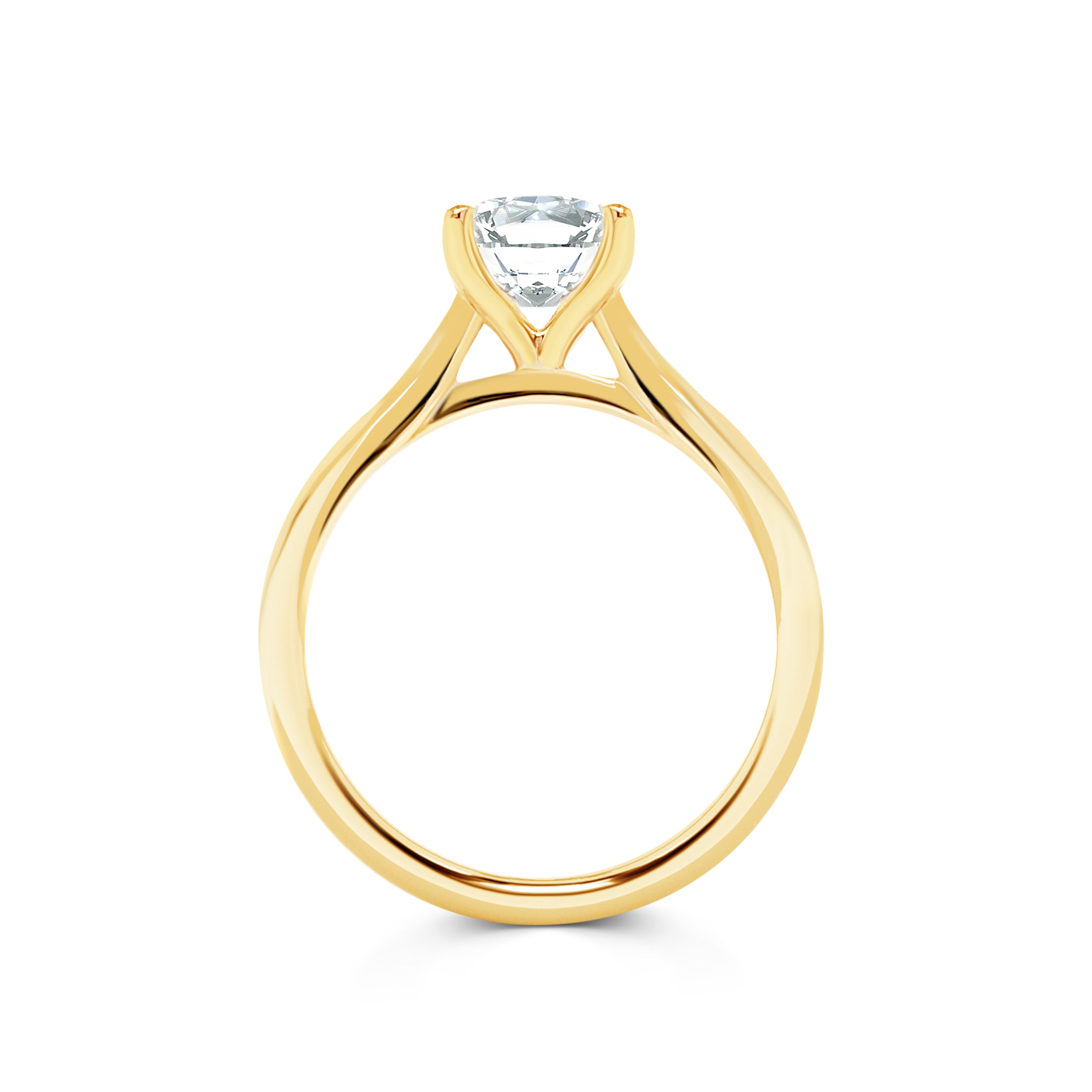 Livia - Micheli Jewellery. Round brilliant cut solitaire side profile. Side view of solitaire engagement ring. Side view of yellow gold engagement ring. Yellow gold engagement ring. Round brilliant diamond engagement ring side view.