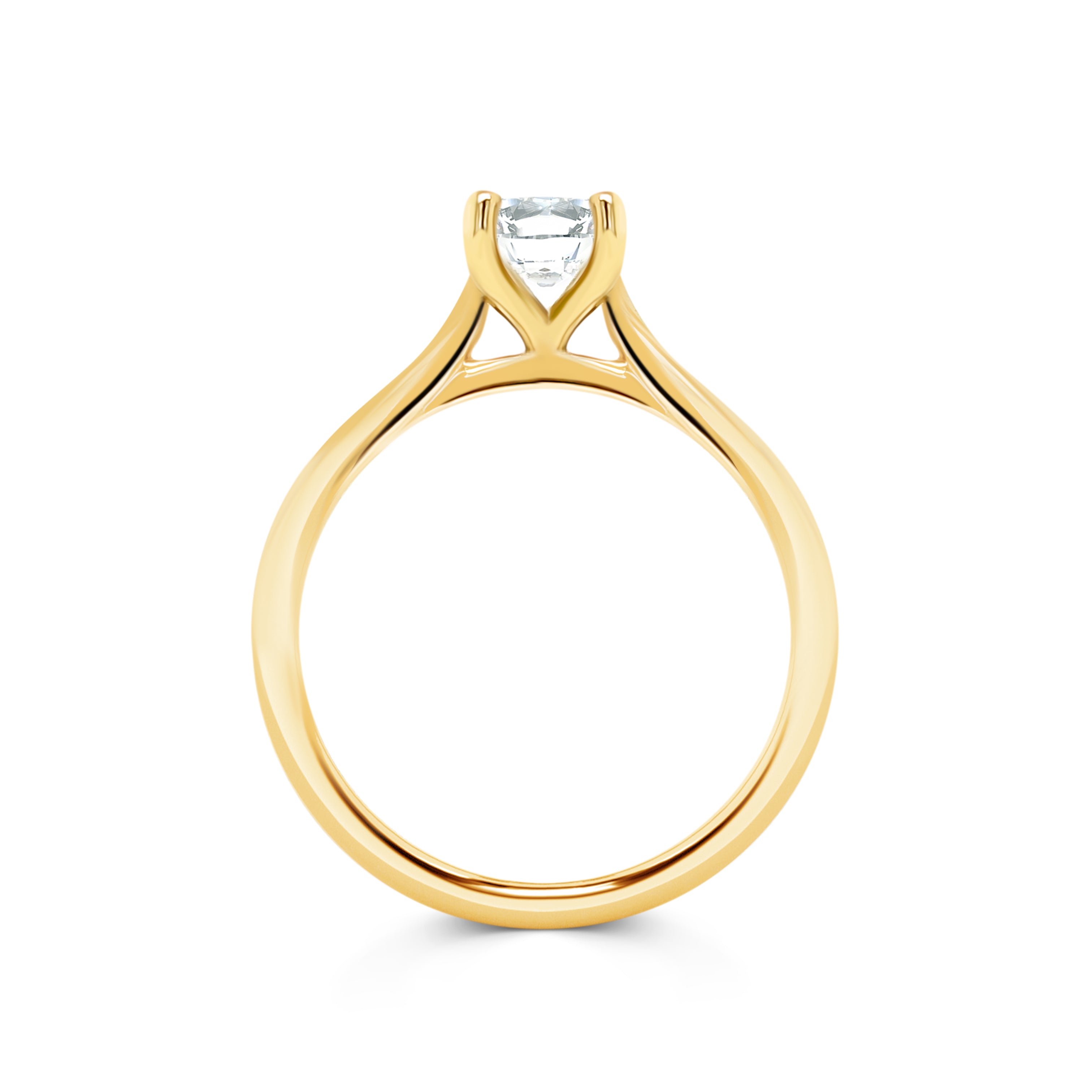 Gabriella - Micheli Jewellery. Emerald cut diamond solitaire ring in yellow gold side profile. Side view of solitaire engagement ring in yellow gold with emerald cut diamond. Custom made rings Melbourne. Melbourne, Australia.
