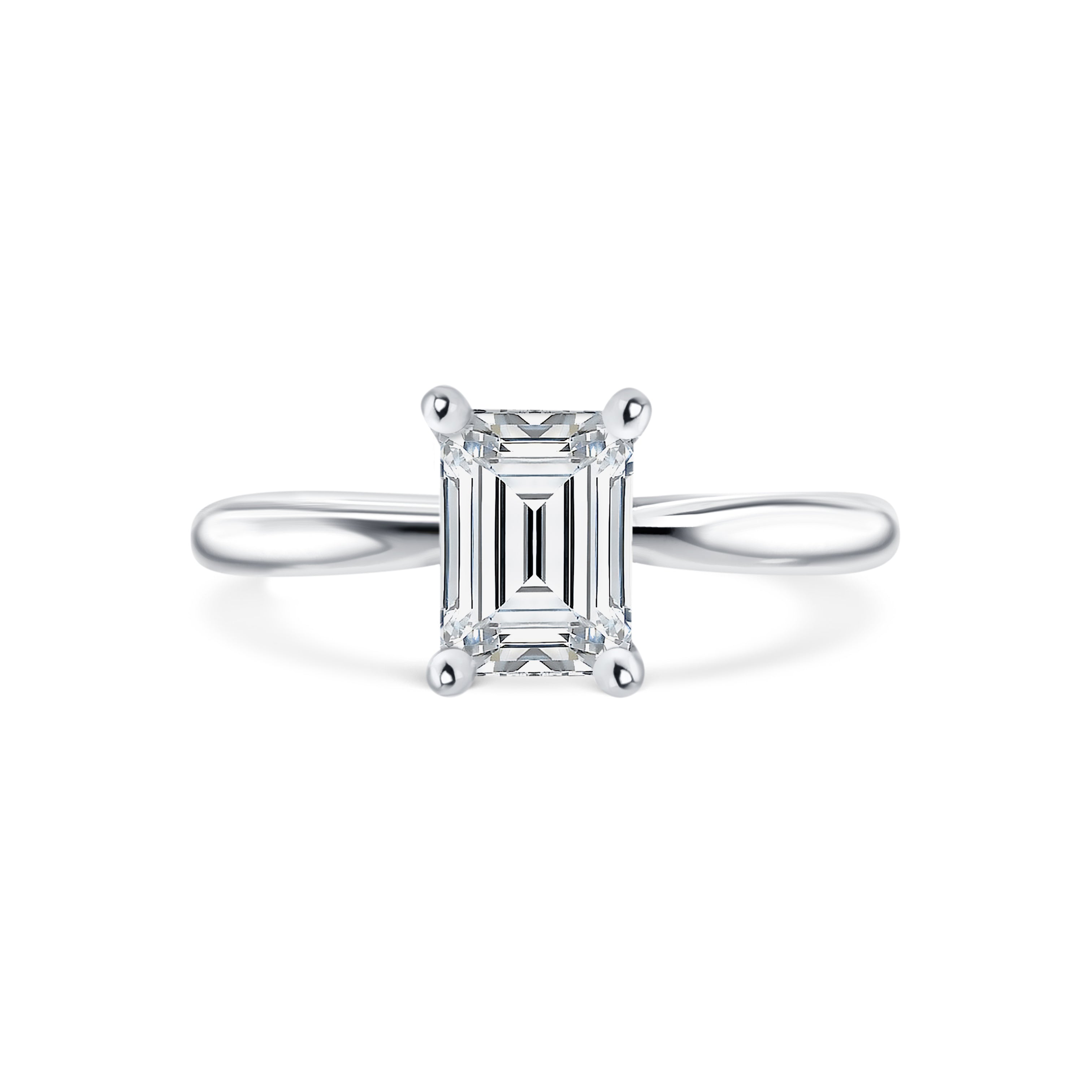 Gabriella - Micheli Jewellery. Emerald cut white gold solitaire engagement ring. 4 prong diamond solitaire engagement ring in white gold. Emerald cut solitaire engagement ring white gold. Custom made engagement ring Melbourne. Melbourne, Australia.