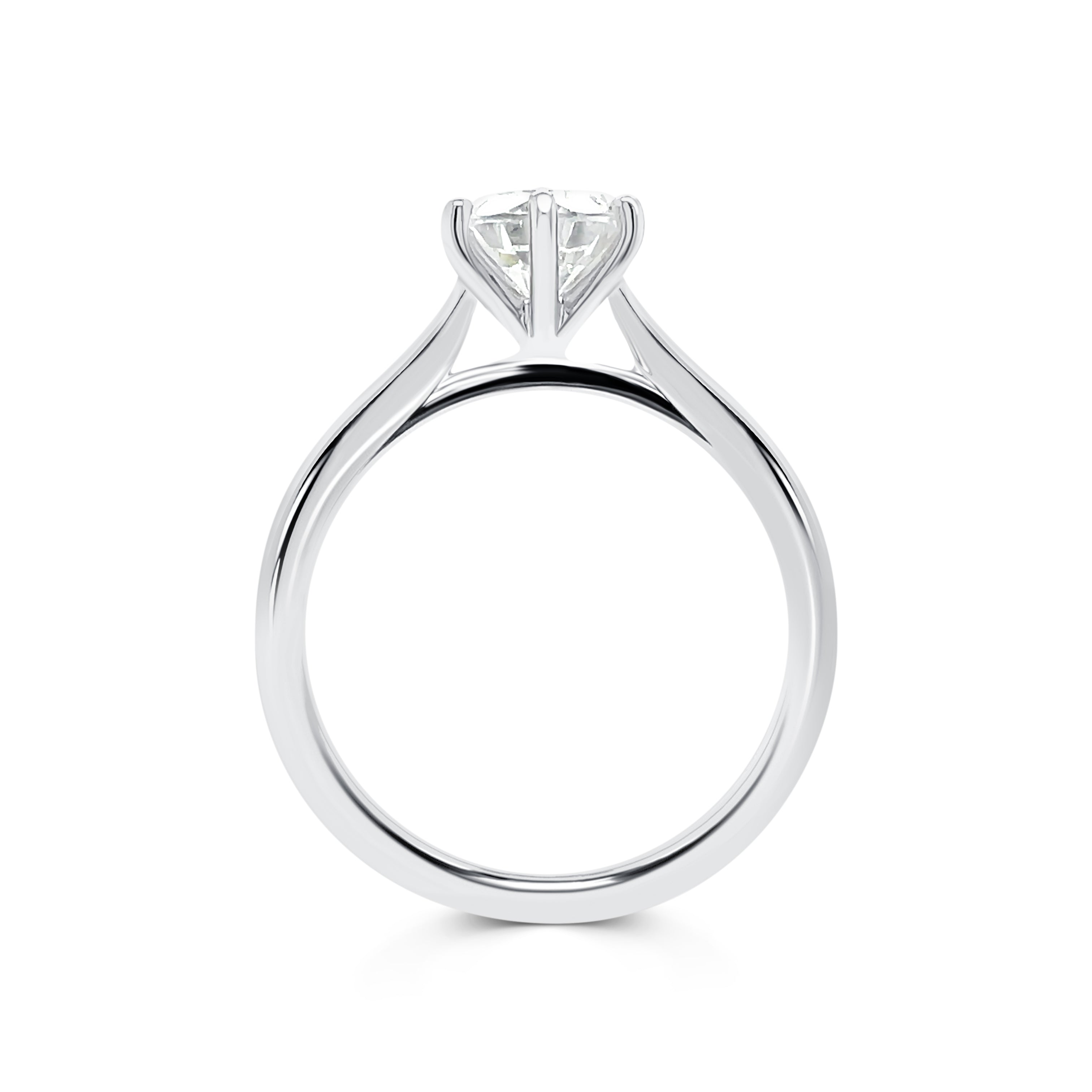Ariana - Micheli Jewellery, solitaire engagement ring side profile. white gold engagement ring side profile. engagement ring with swept up shoulders. solitaire white gold engagement ring.