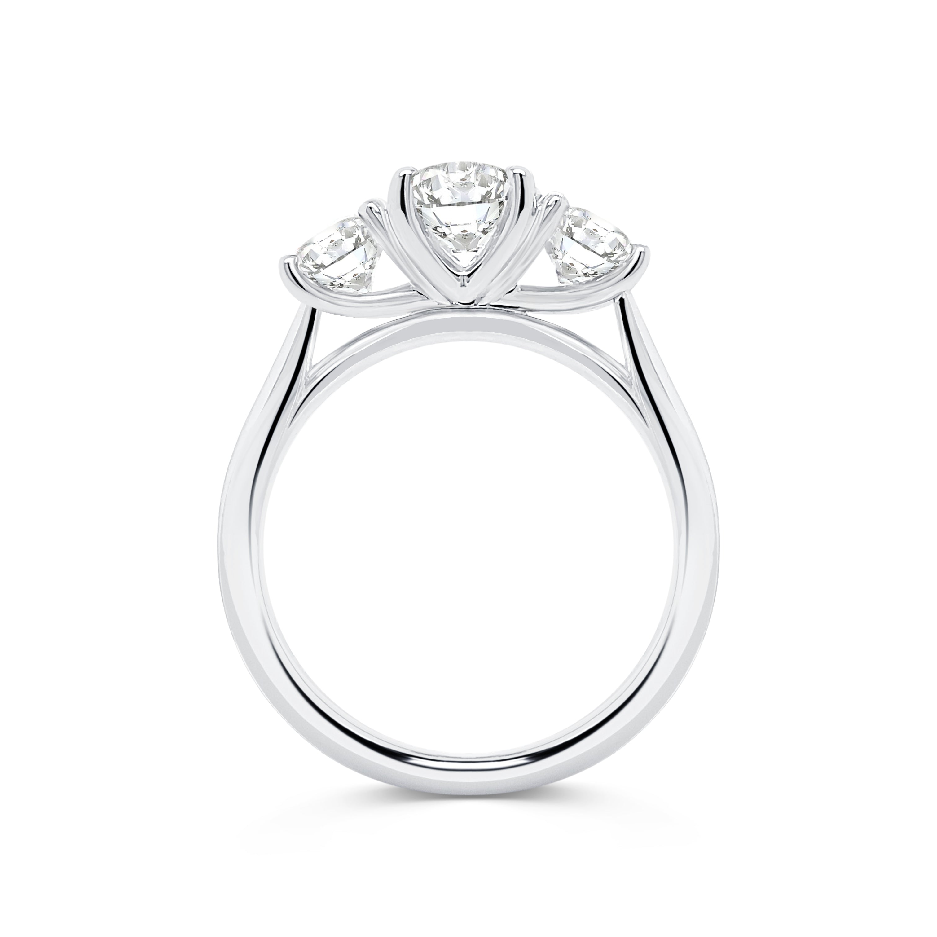 Micheli Jewellery's Trilogy engagement ring with 3 stones of round brilliant cut diamonds available in white or yellow gold