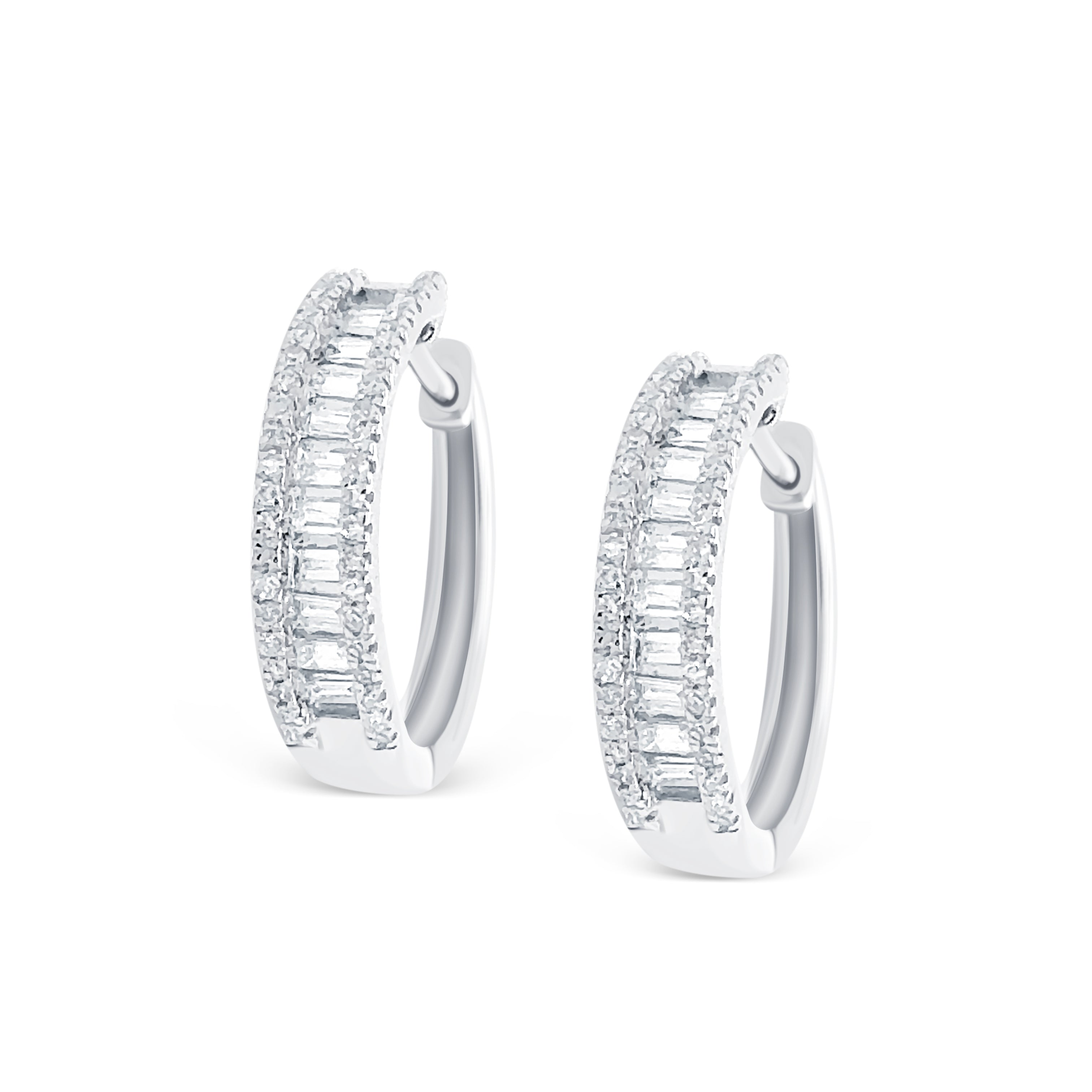 Micheli Jewellery, Melbourne Australia - Baguette Diamond Huggie Earrings in white gold