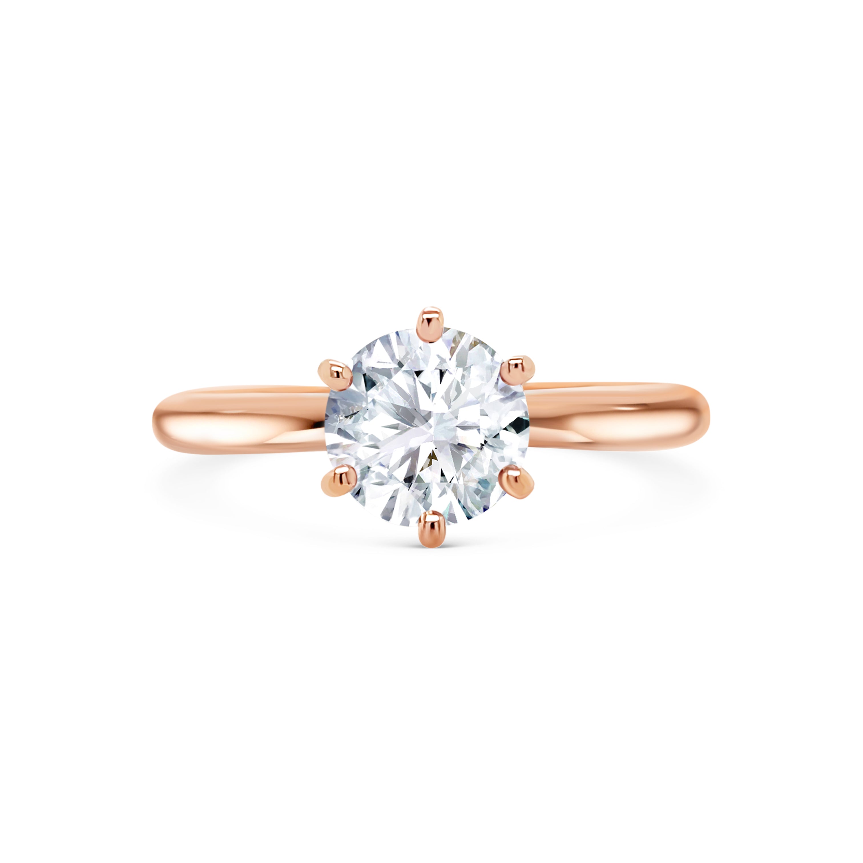 Lucia - Micheli Jewellery, rose gold solitaire engagement ring. 6 claw setting design engagement ring. round brilliant cut diamond. round diamond engagement ring in rose gold. rose gold 6 claw setting with round brilliant cut diamond. rbc diamond ring. rbc diamond engagement ring.