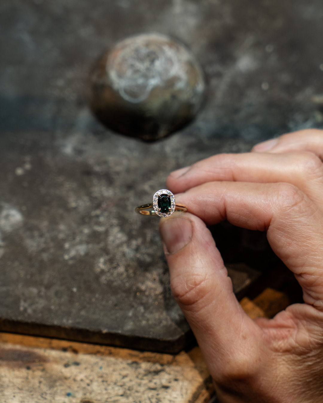 Will's Green Stone Halo Remodelled Engagement Ring