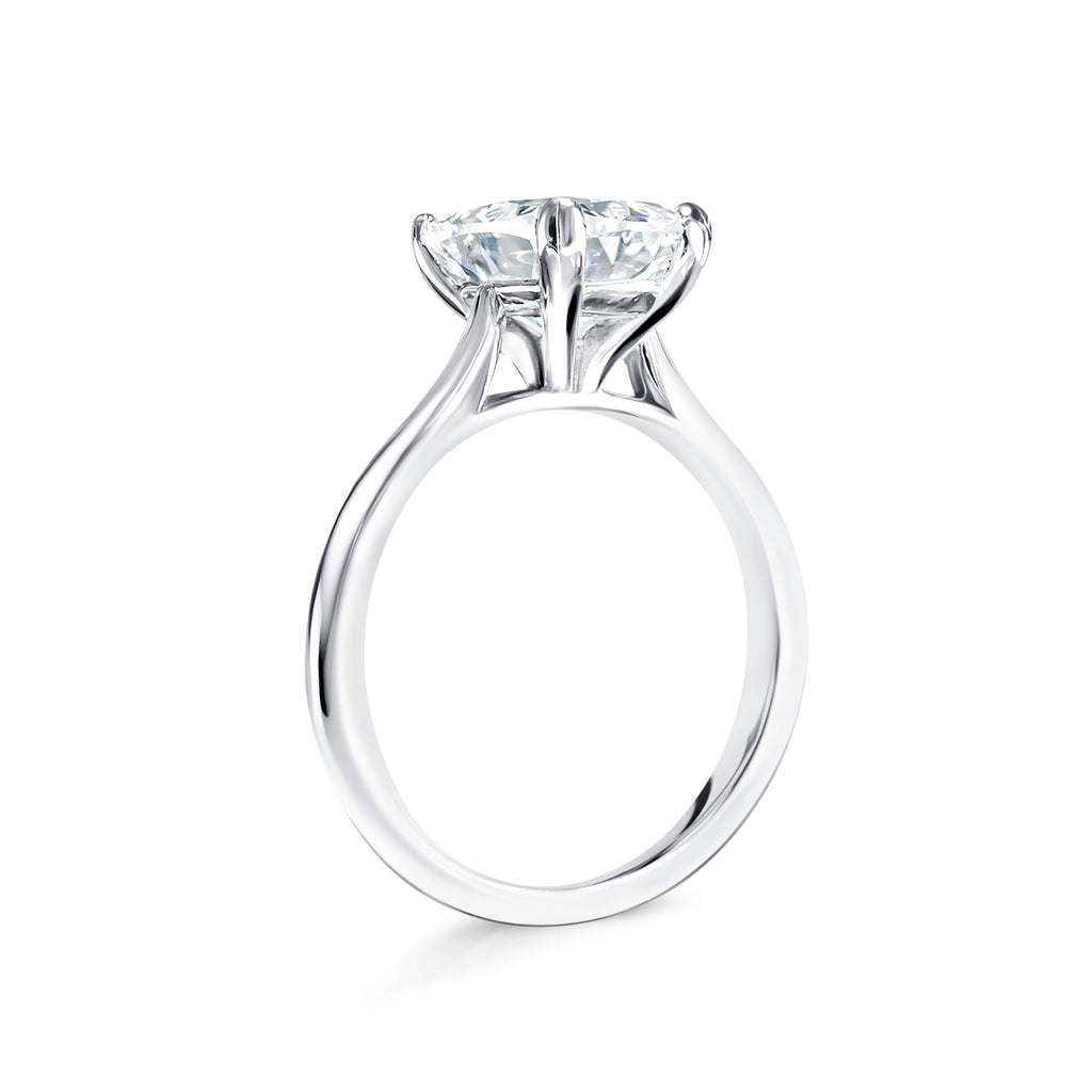 Athra - Micheli Jewellery, elongated cushion cut diamond engagement ring side profile. elongated cushion cut diamond engagement ring with swept up shoulders. engagement ring with swept up shoulders. white gold engagement ring side profile. swept up shoulders engagement ring side profile. 