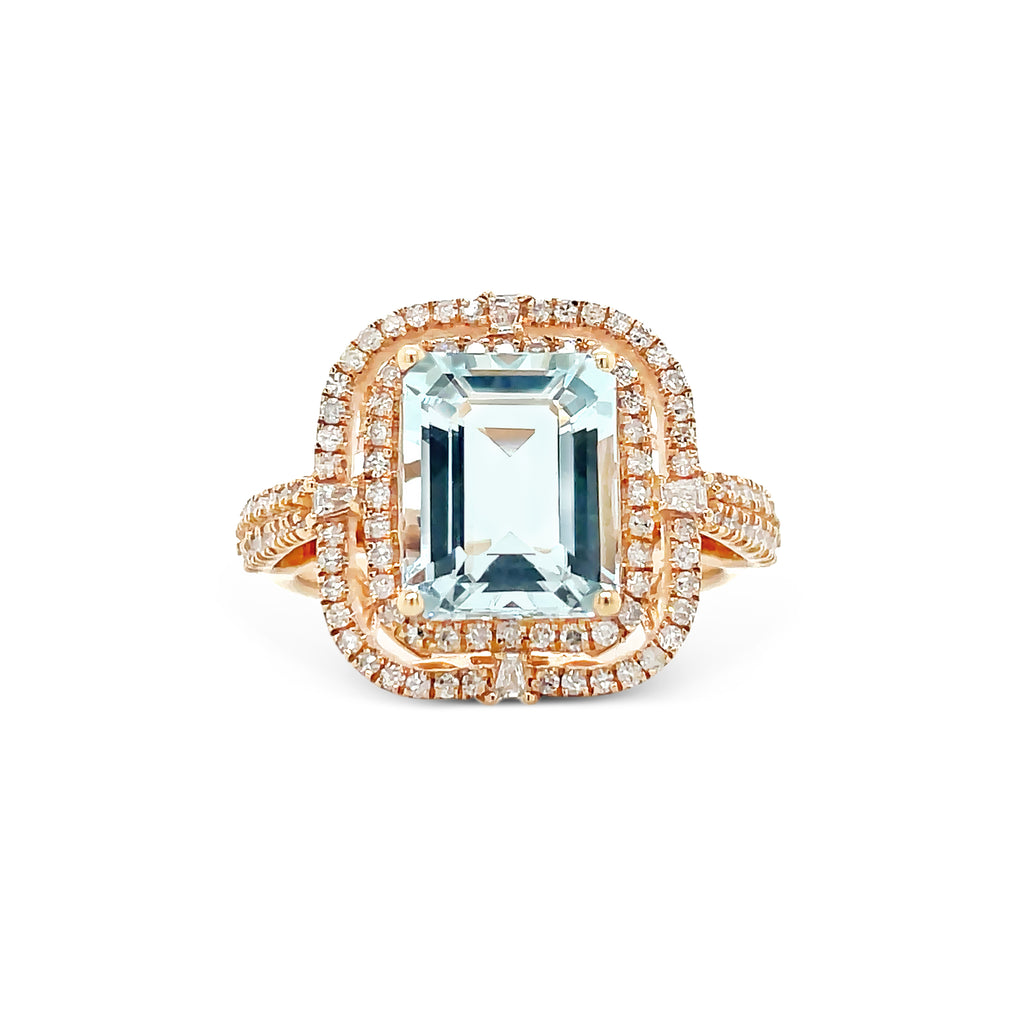 Emerald-Cut Aquamarine Ring with Diamonds - Micheli Jewellery