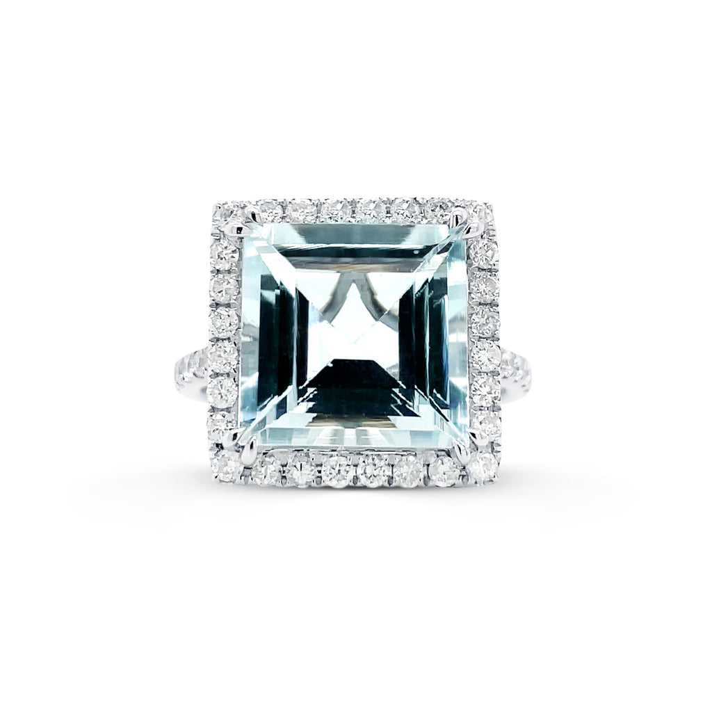 Princess-Cut Aquamarine Ring with Diamonds - Micheli Jewellery
