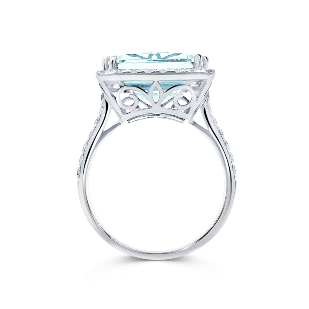 Princess-Cut Aquamarine Ring with Diamonds - Micheli Jewellery