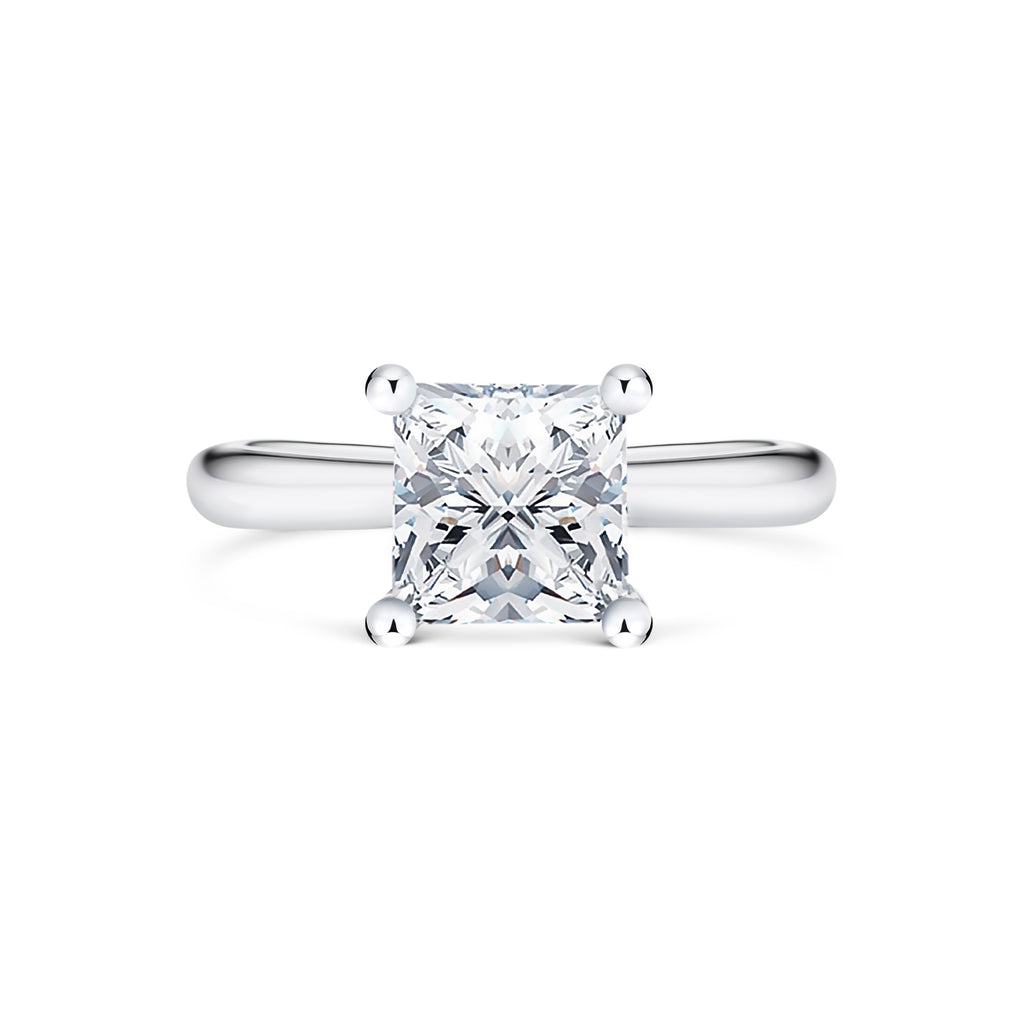 Giorgia - Micheli Jewellery. Princess cut solitaire engagement ring set in white gold with 4 claw setting. Princess cut diamond solitaire ring. Custom made. Simple and refined design. White gold solitaire. Melbourne, Australia. 