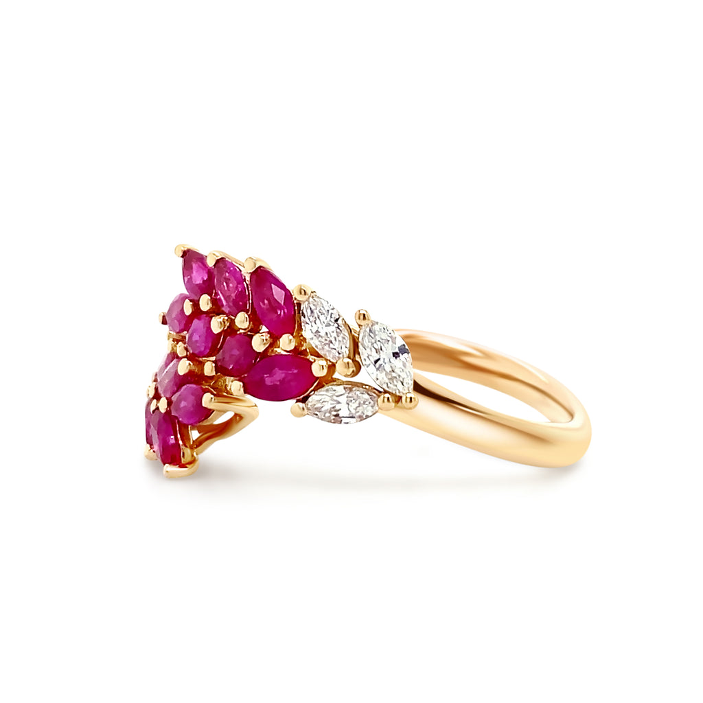 Ruby & Diamond Flower Ring - Micheli Jewellery