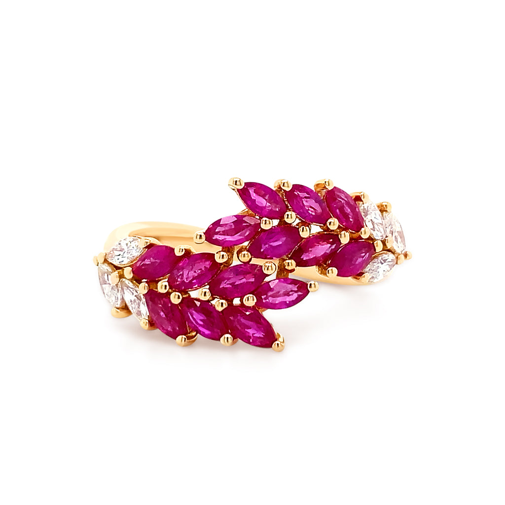 Ruby & Diamond Flower Ring - Micheli Jewellery