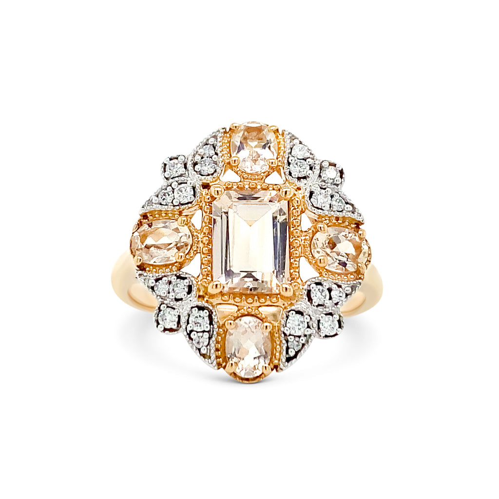 morganite and diamonds ring in rose gold cocktail ring micheli jewellery