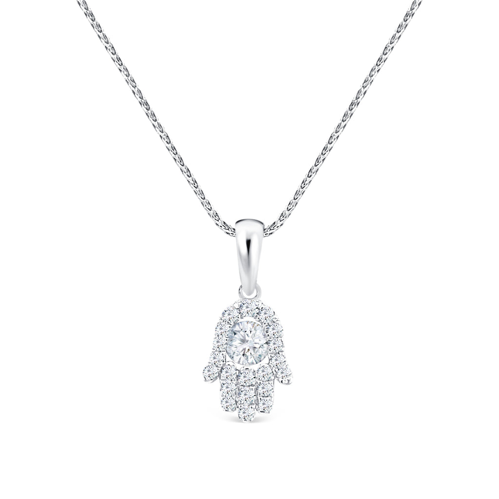 Diamond Hamsa Pendant in 18K White Gold - Micheli Jewellery