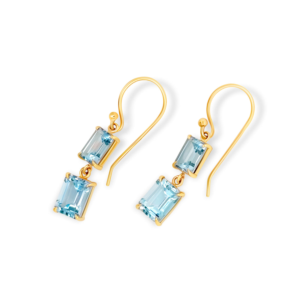 Micheli Jewellery - Swiss Sky Blue Topaz Dangle Earrings in 9ct Yellow Gold