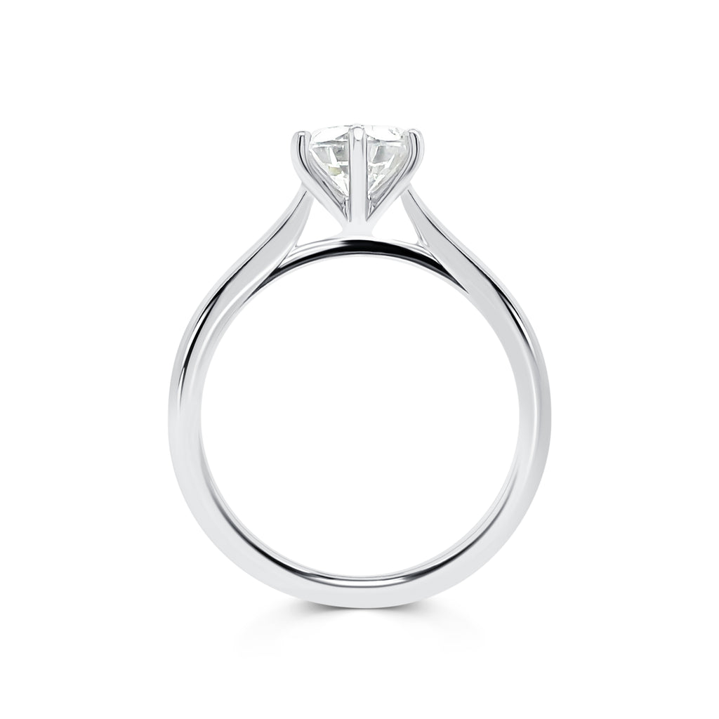 Ariana - Micheli Jewellery, solitaire engagement ring side profile. white gold engagement ring side profile. engagement ring with swept up shoulders. solitaire white gold engagement ring. 