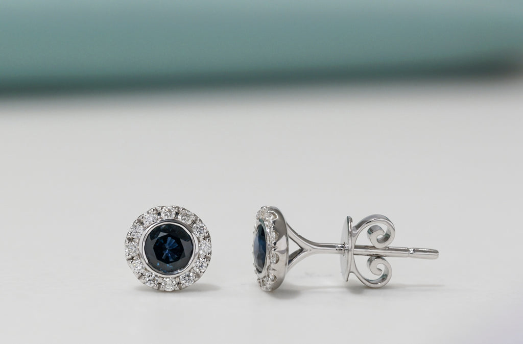 Sapphire and Diamond Halo Studs Earrings - Micheli Jewellery