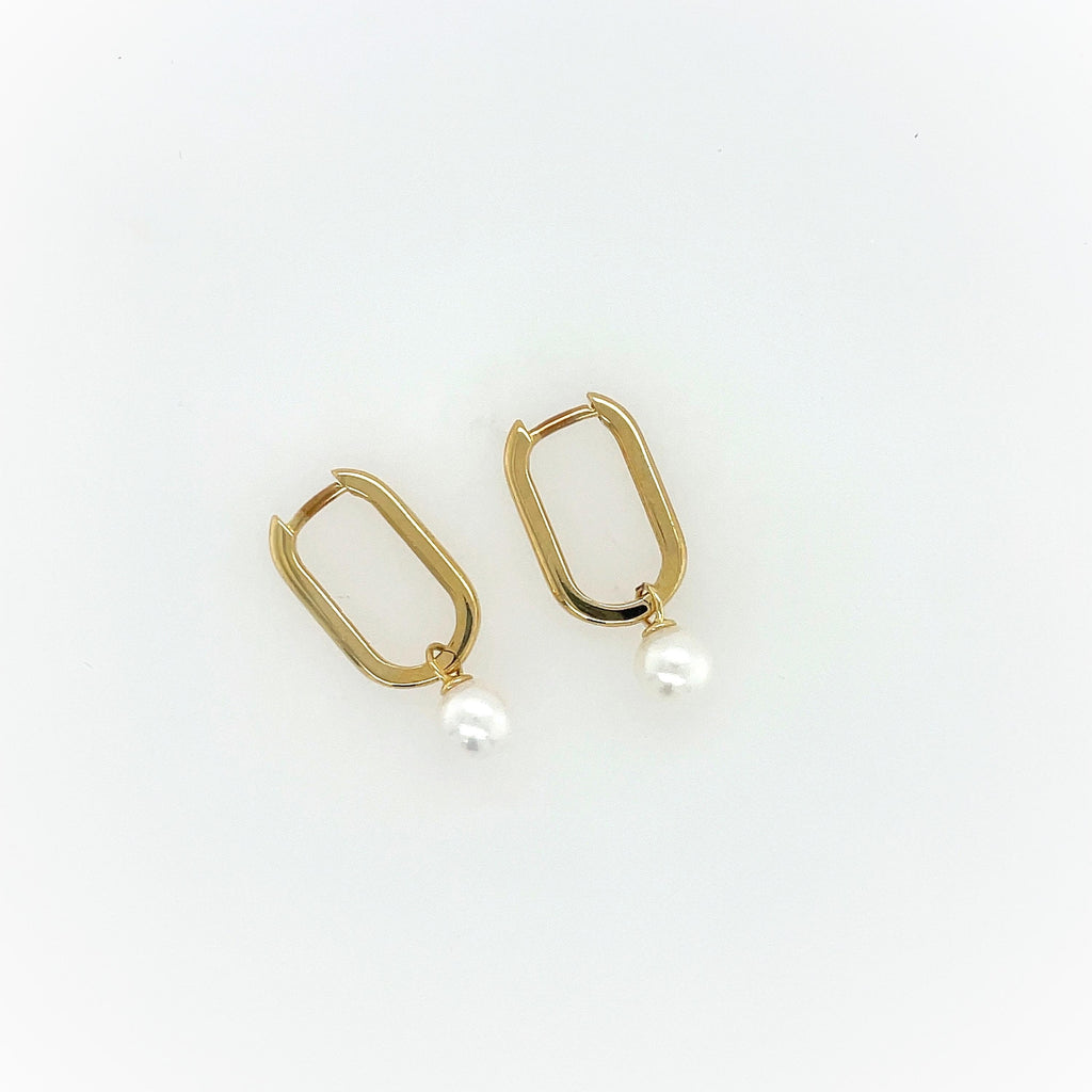 Paperclip Hoop Earrings with Pearls - Micheli Jewellery