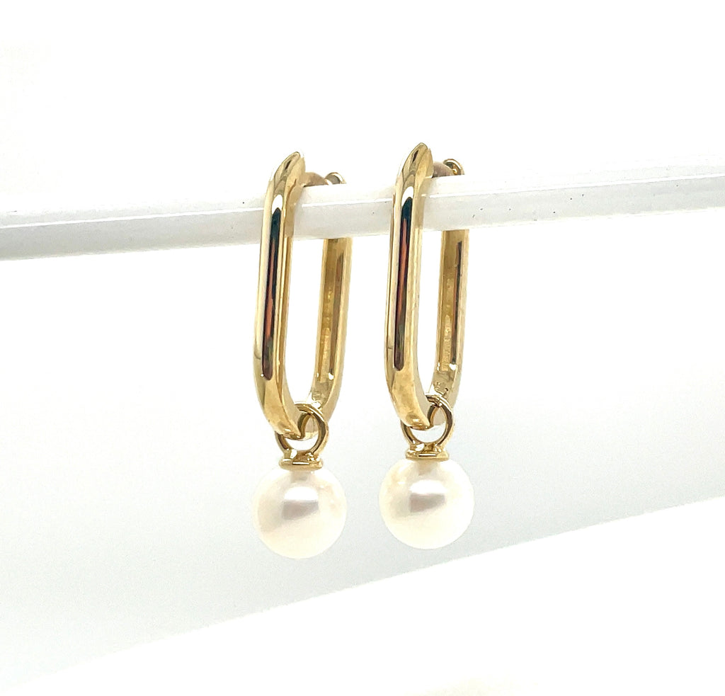 Paperclip Hoop Earrings with Pearls - Micheli Jewellery