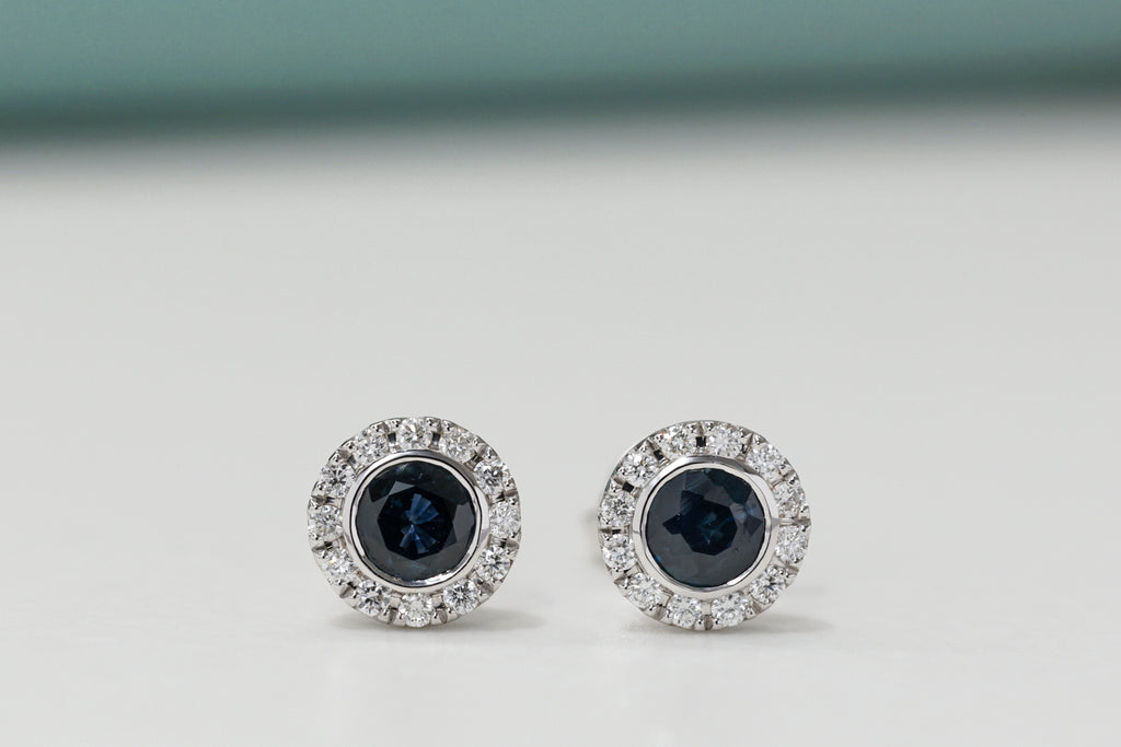 Sapphire and Diamond Halo Studs Earrings - Micheli Jewellery