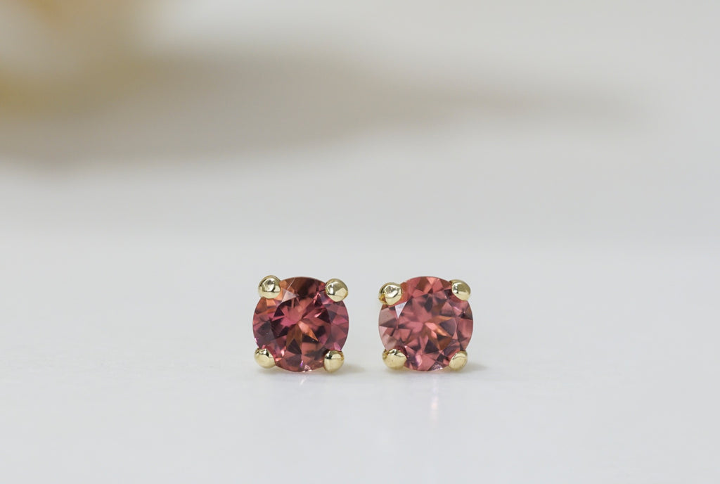 Red Tourmaline Studs Earrings - Micheli Jewellery