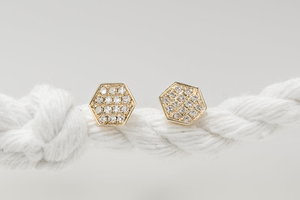 Hexagon Gold Diamond Studs - Micheli Jewellery