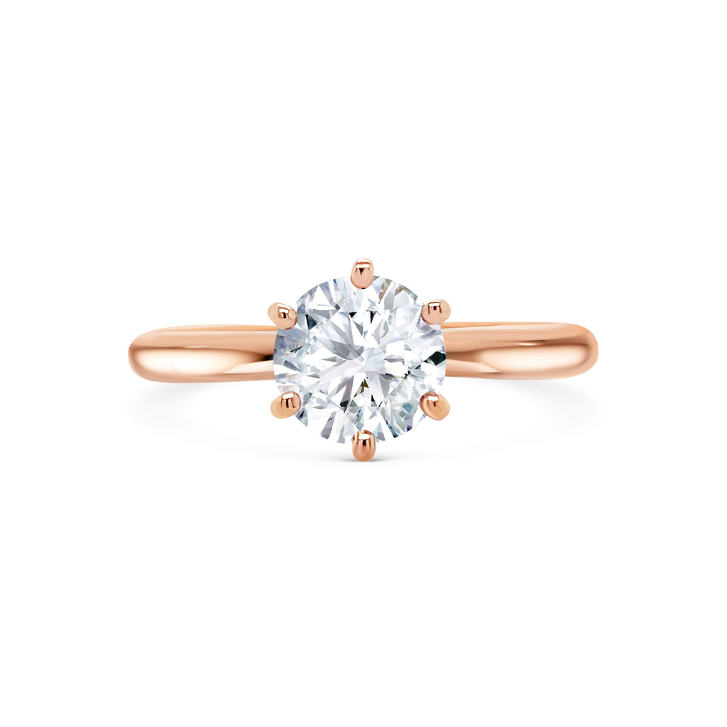 Lucia - Micheli Jewellery, rose gold solitaire engagement ring. 6 claw setting design engagement ring. round brilliant cut diamond. round diamond engagement ring in rose gold. rose gold 6 claw setting with round brilliant cut diamond. rbc diamond ring. rbc diamond engagement ring. 